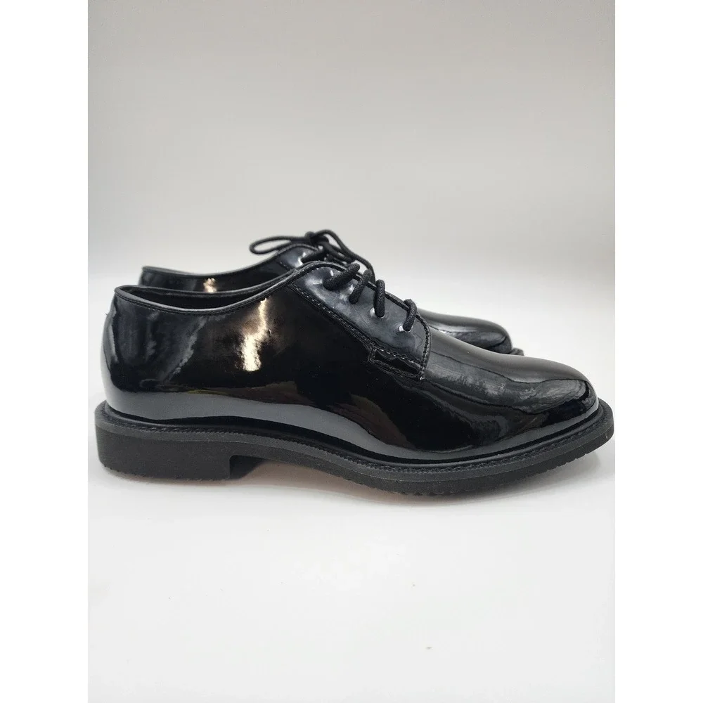 Bates High Gloss Oxford Mens 7.5 Black Uniform Dress Shoes E07842 Slip Resistant